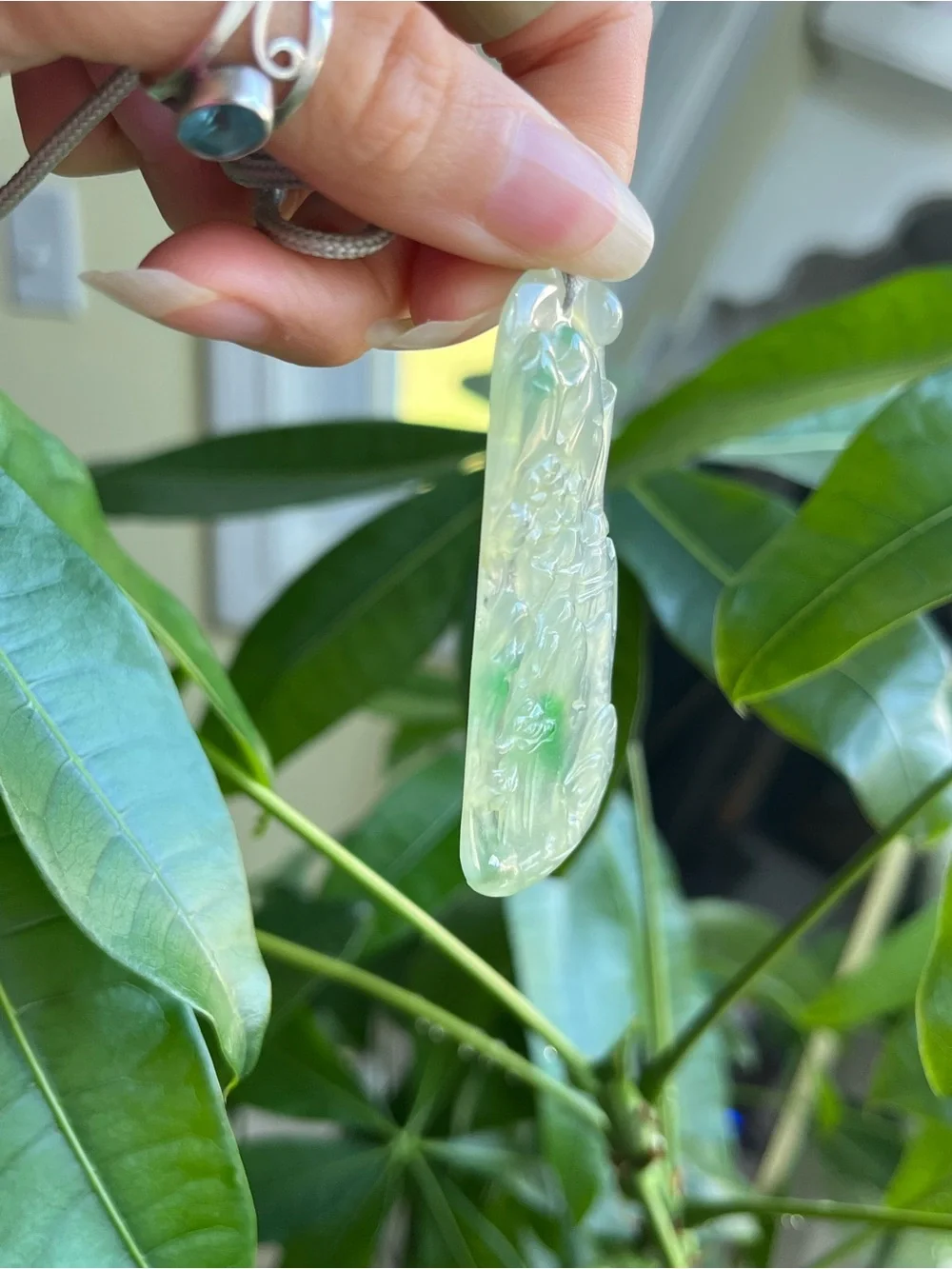 Carved Jadeite Jade Landscape Pendant / Necklace
